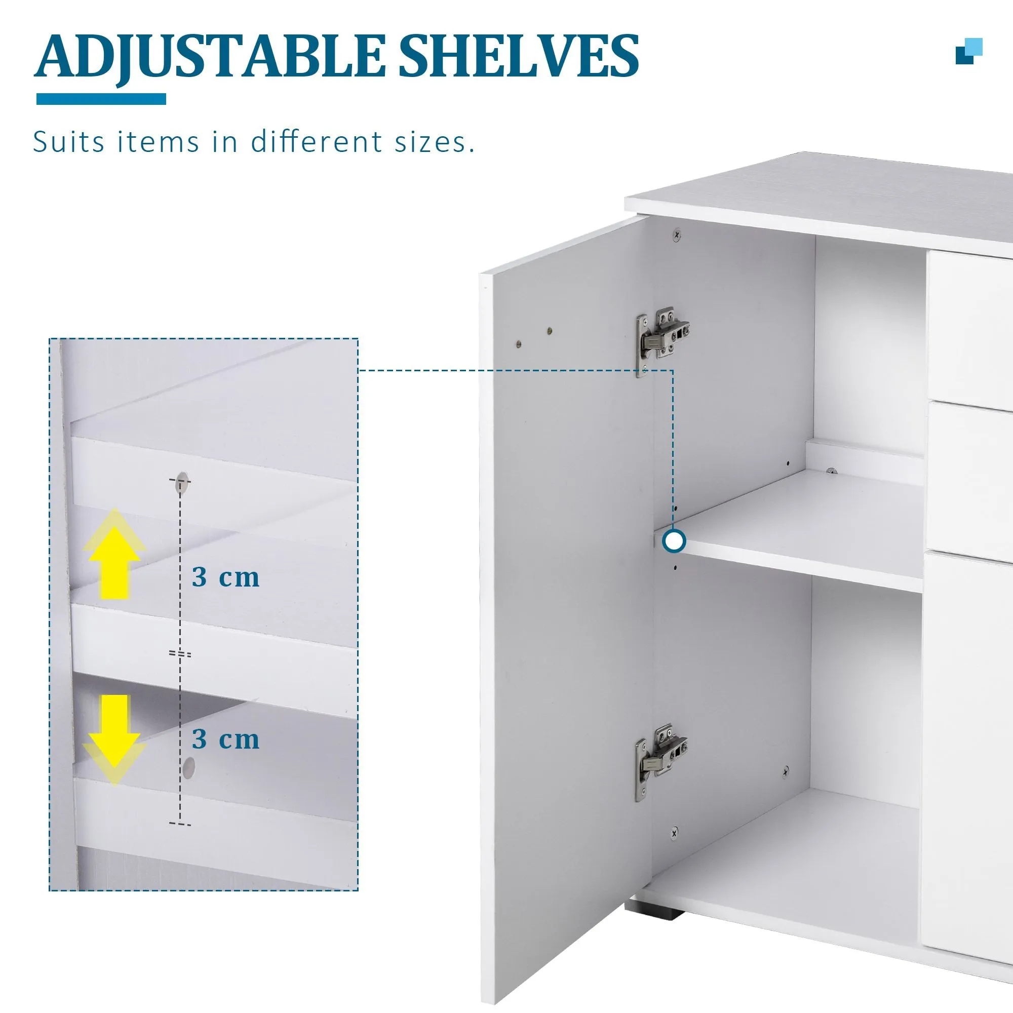 71x35x76 cm High Gloss Side Cabinet Table Sideboard Chest of Drawer Storage Furniture - White
