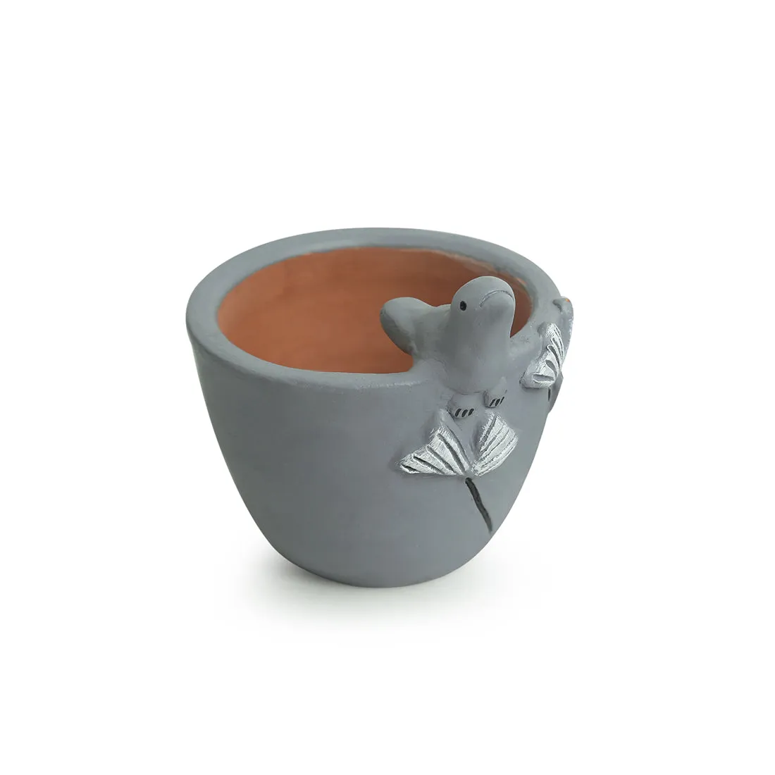 Blooming Birdies' Handmade & Hand-painted Planter Pots In Terracotta (11.4 cm | Set of 2)