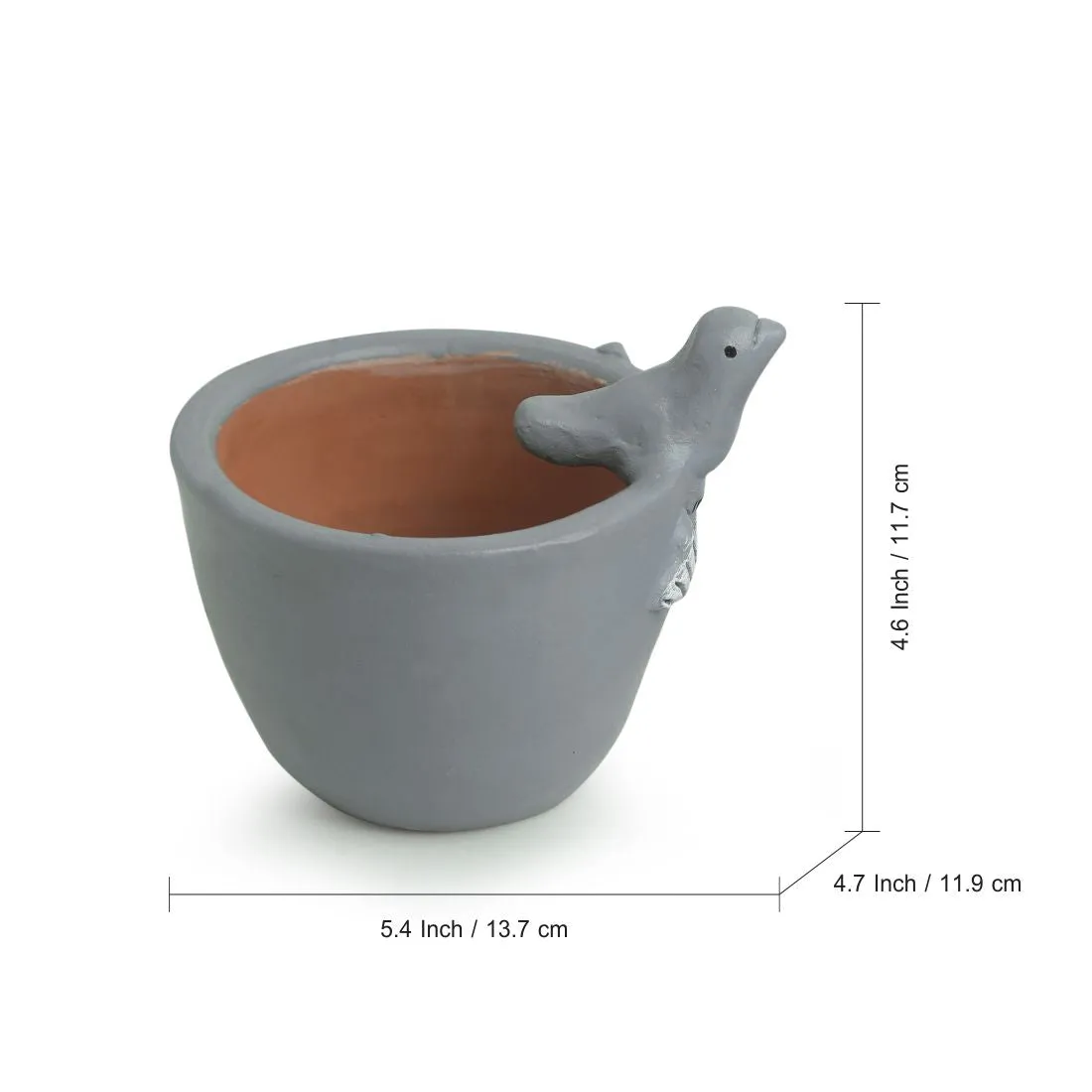 Blooming Birdies' Handmade & Hand-painted Planter Pots In Terracotta (11.4 cm | Set of 2)