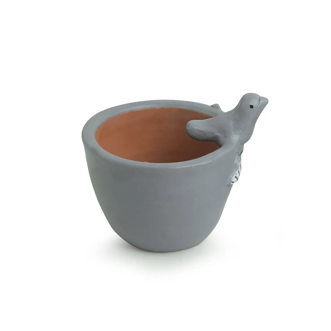 Blooming Birdies' Handmade & Hand-painted Planter Pots In Terracotta (11.4 cm | Set of 2)