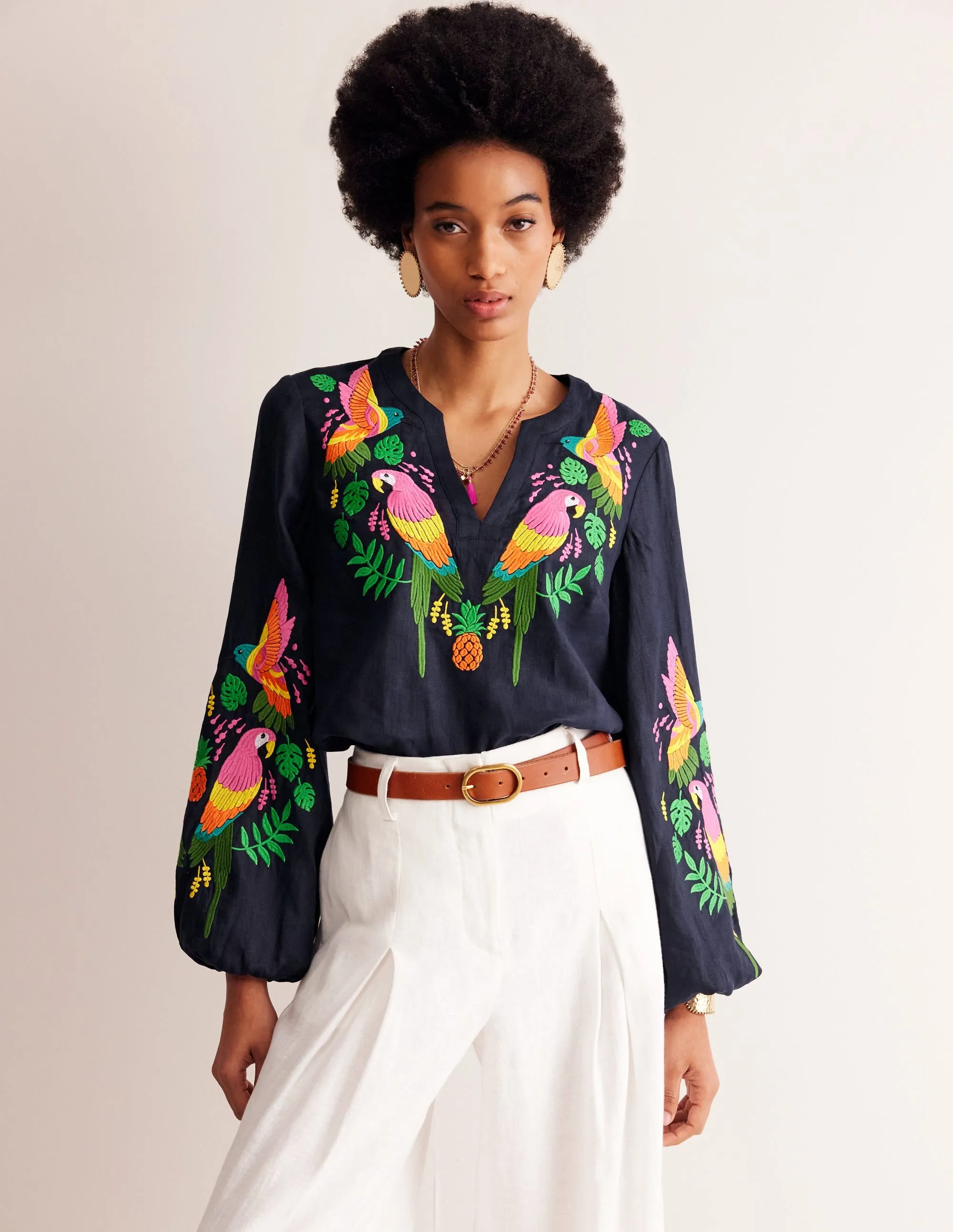 Bonnie Linen Top-Multi, Tropical Paradise