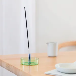 Dual Color Glass Incense Holder, Green/Blue