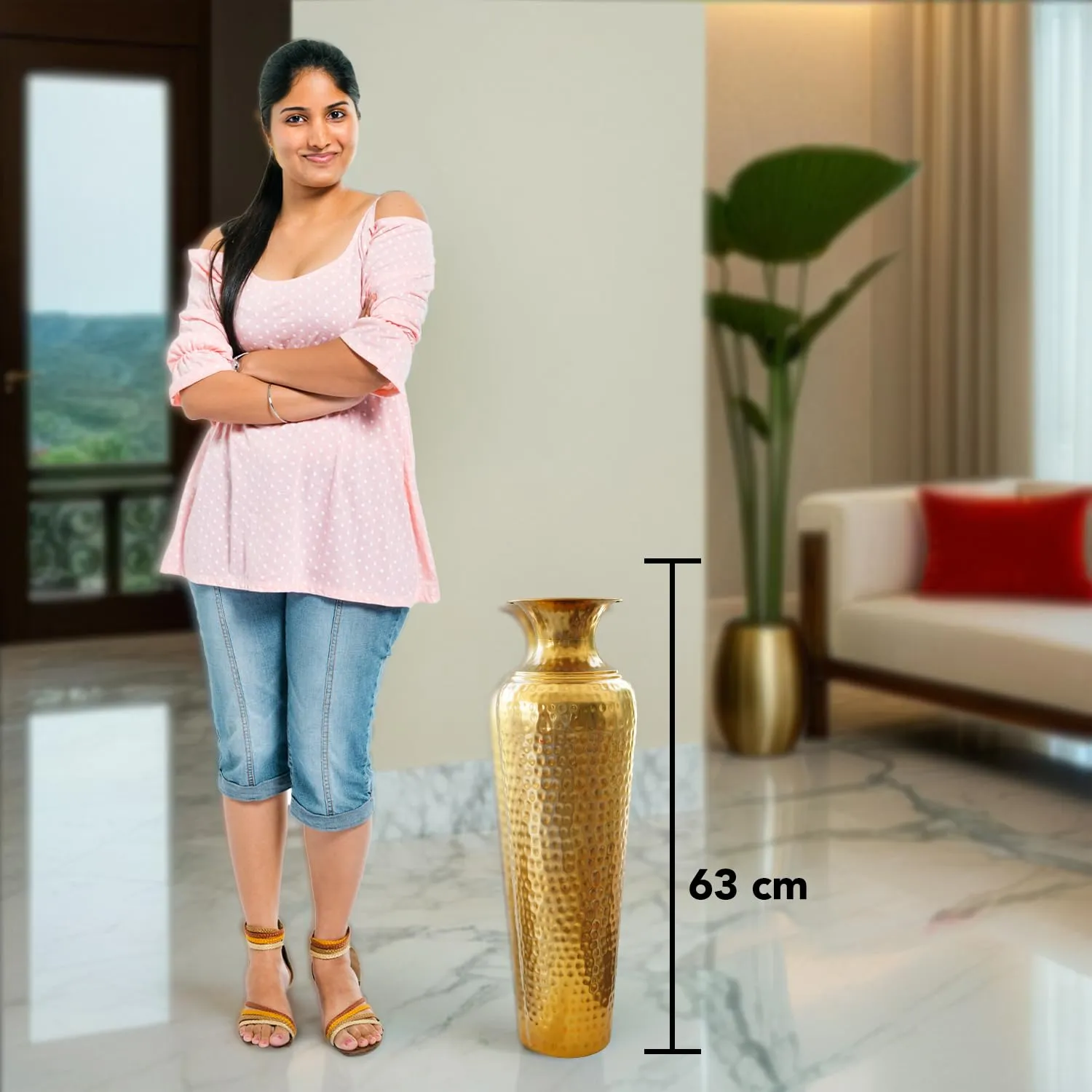 Ekhasa Tall Big Metallic Flower Vase for Home Decor | Long Flower Vase Gift for Weddings, Housewarmings, and Gatherings | Large Decorative Sofa Side Metal Vase for Living Room, Office & Bed Corner