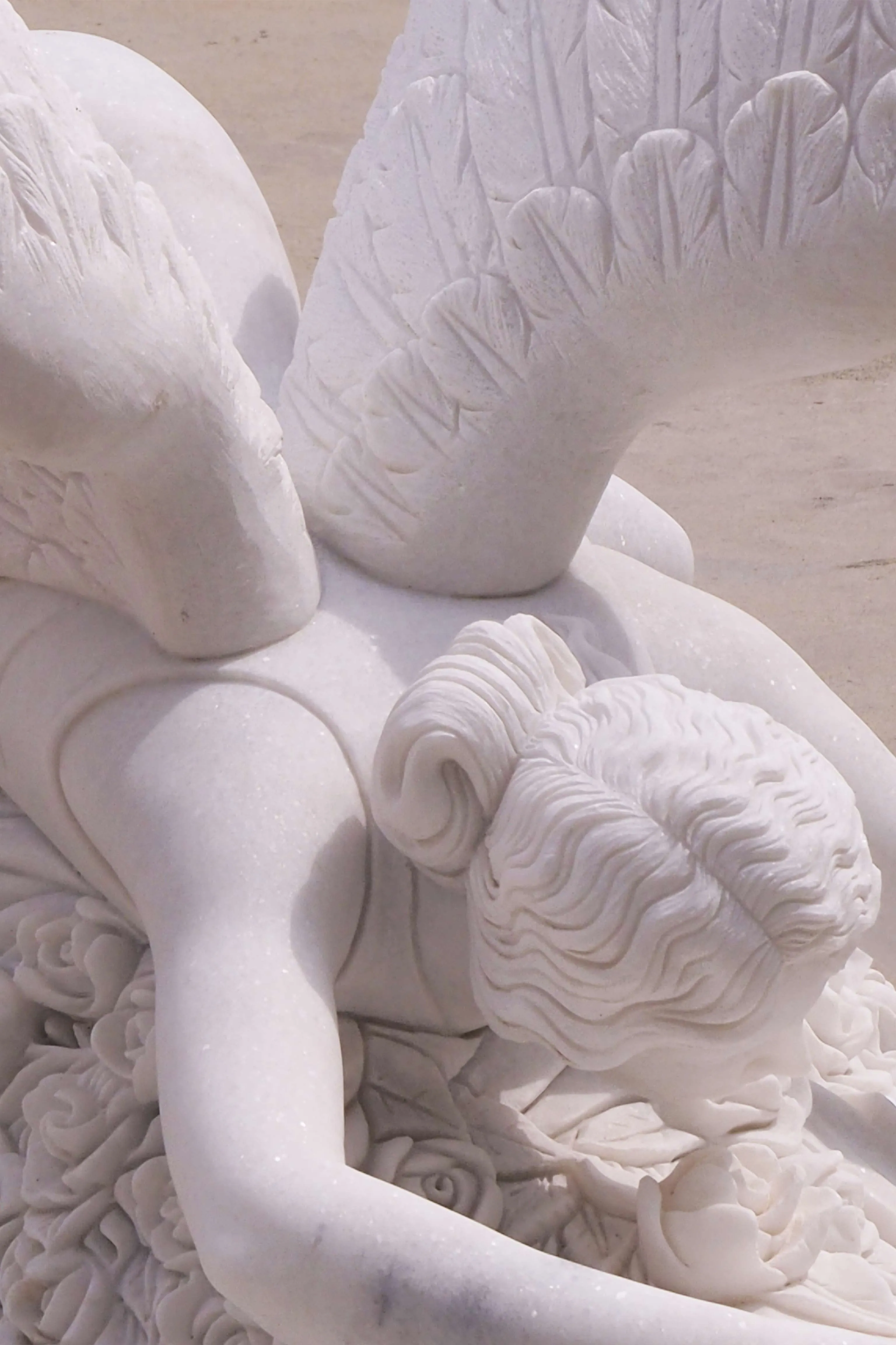 FINEST Custom White Marble Fallen Angel Garden Memorial Sculpture FM-056