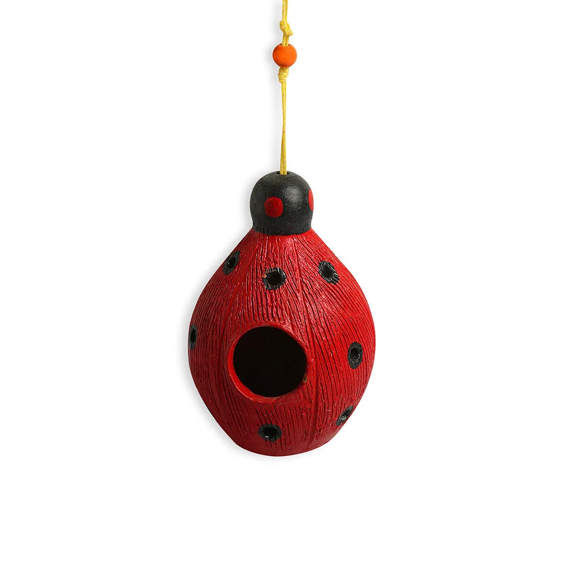 'Flapping Ladybug' Handmade & Hand-painted Terracotta Bird House (19.6 cm, Red)