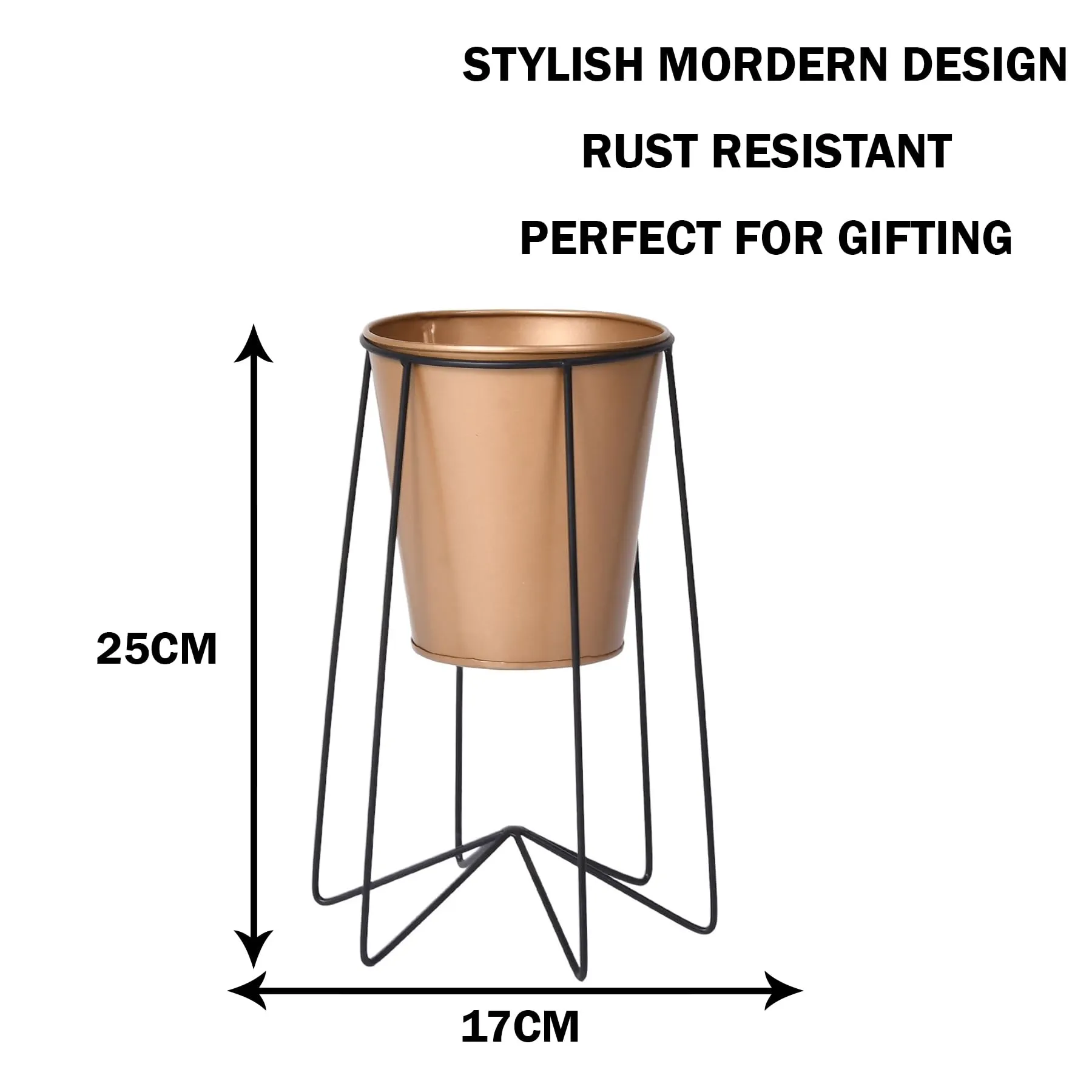 Homestic Planter | Planter Pot Stand for Outdoor | Plant Stand for Living Room | Gamla Stand for Home | Plant Stand for Home | Metal Pot Stand with Bucket Planter | Set of 2 | Gold