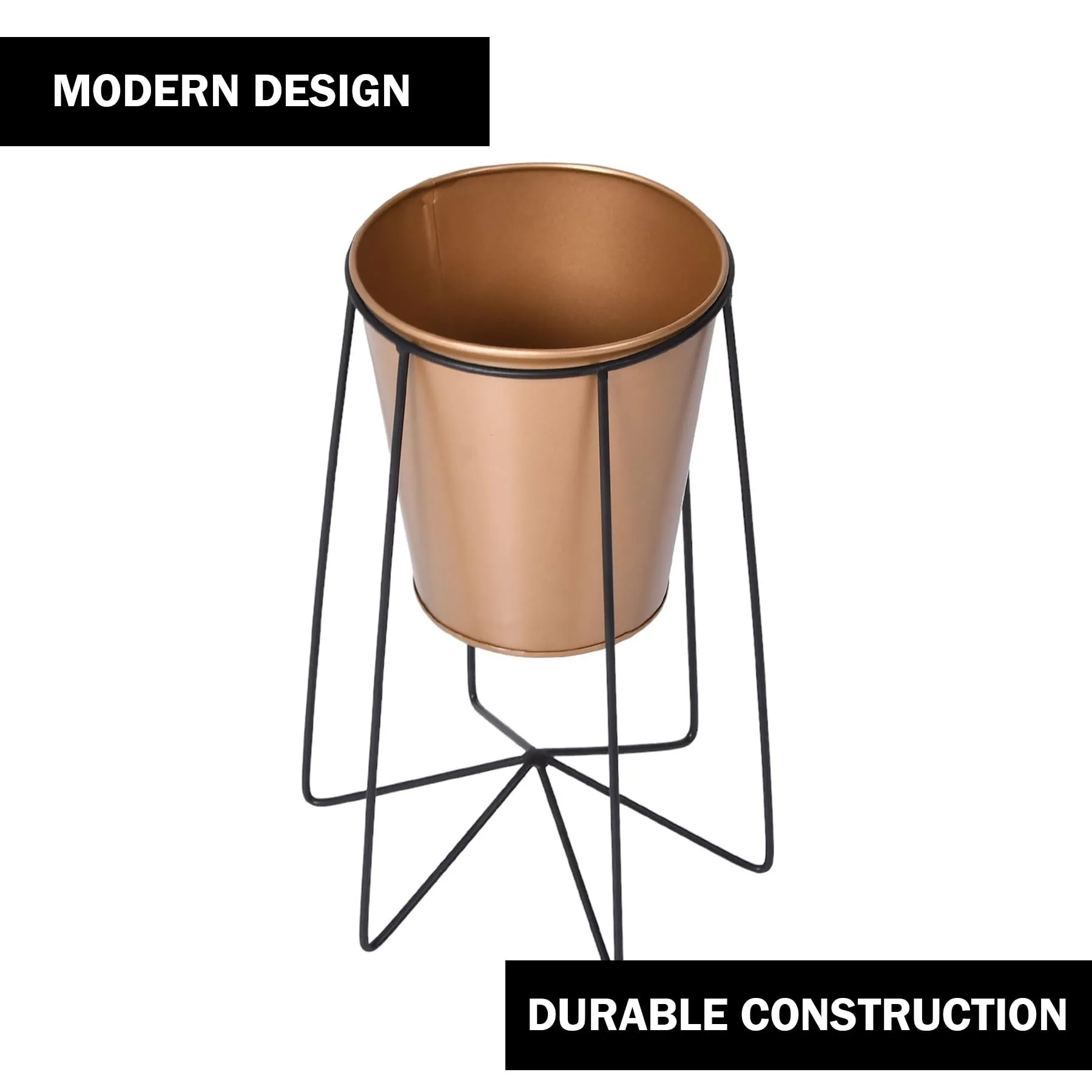 Homestic Planter | Planter Pot Stand for Outdoor | Plant Stand for Living Room | Gamla Stand for Home | Plant Stand for Home | Metal Pot Stand with Bucket Planter | Set of 2 | Gold