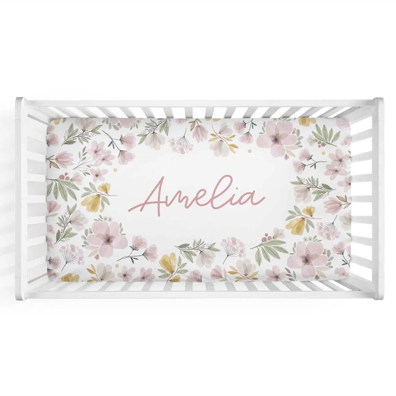 Maeve's Mauve & Mustard Floral Personalized Crib Sheet