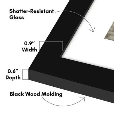 Open Box - Americanflat 12x16 Inches Picture Frame with 8x12 Mat - Composite Wood with Glass Cover - Black