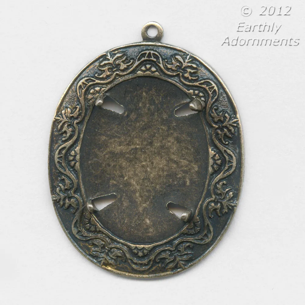 Ornamental brass pronged setting for 12x18mm cab. Pkg of 1. b9-0530(e)