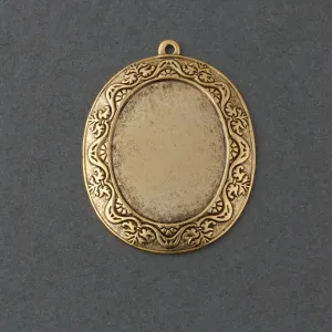 Ornate Victorian-Style 14k gold plated stamped brass oval frame pendant setting for 24x19mm oval cabochon. b9-0594-2g