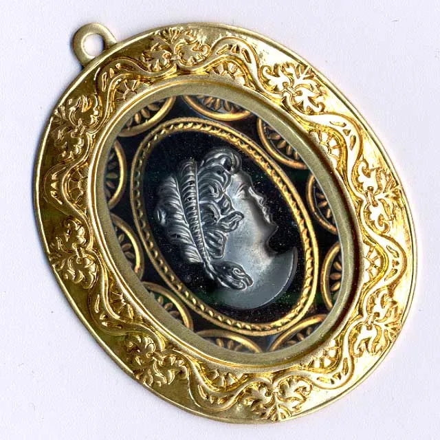 Ornate Victorian-Style 14k gold plated stamped brass oval frame pendant setting for 24x19mm oval cabochon. b9-0594-2g