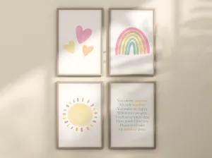 Pastel You Are My Sunshine Set of 4 Nursery Art Prints, Sun, Rainbow Nursery Wall Art, Nursery Decor, Play Room, Baby Room Ideas, 093