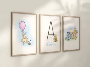 Personalized Set of 3 Classic Winnie-the-Pooh Nursery art prints, Gender Neutral, Winnie-the-Pooh inspirational quotes, new baby gift, 122