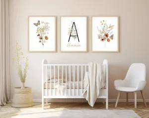 Personalized Wildflower Set of 3 Prints