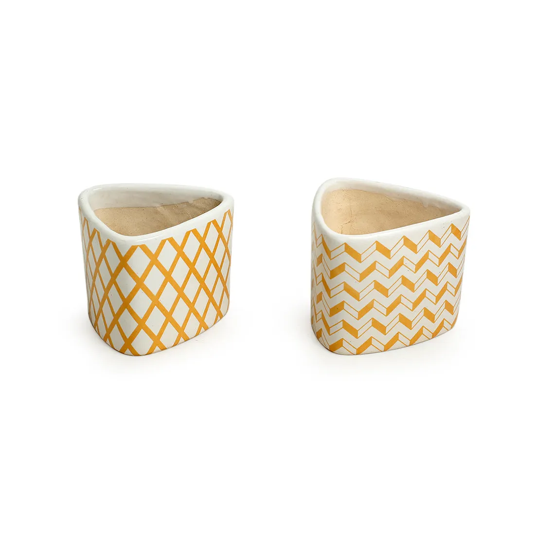 'Plaid Designs' Hand-Painted Table Planter Pots In Ceramic (Set of 2)