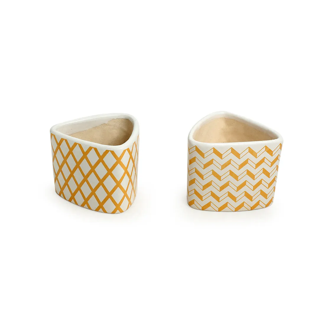 'Plaid Designs' Hand-Painted Table Planter Pots In Ceramic (Set of 2)