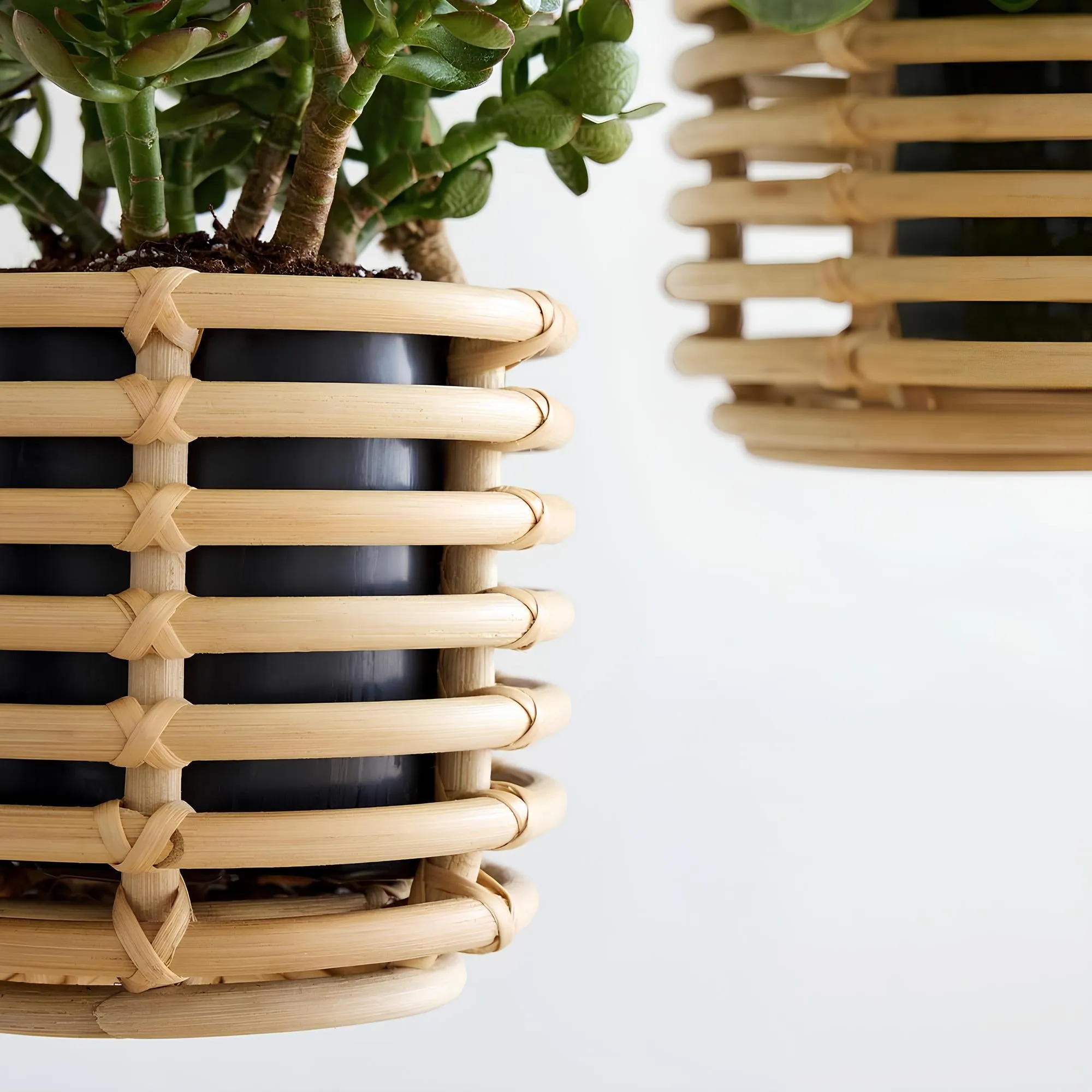 Rattan Hanging Plant Pots | Cane Hanging Flower Pots | Bamboo Hanging Planters Set of 2 - Asmee