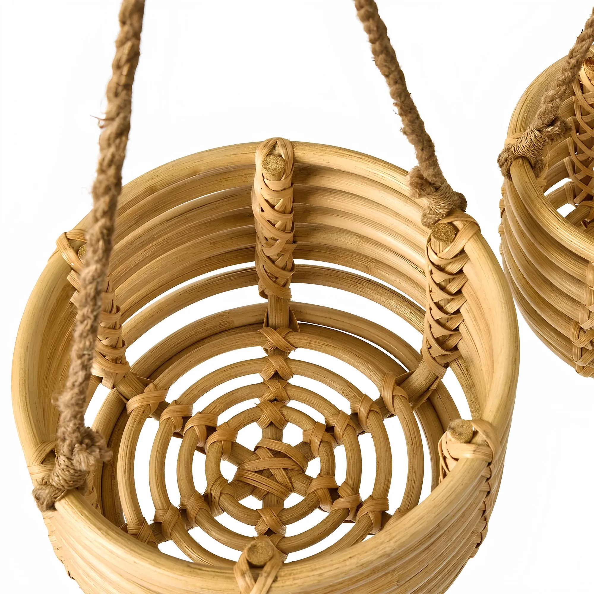 Rattan Hanging Plant Pots | Cane Hanging Flower Pots | Bamboo Hanging Planters Set of 2 - Asmee