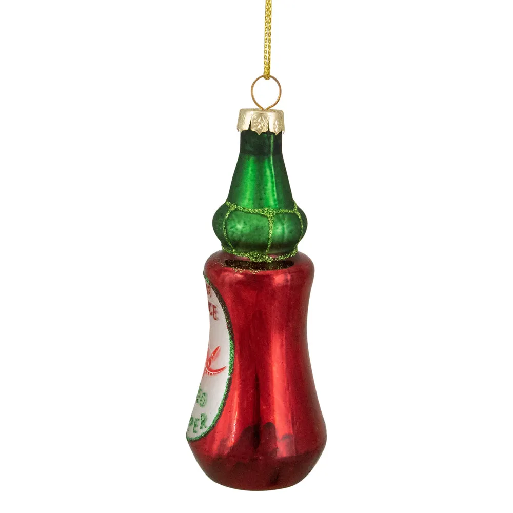 Red And Green Glass Bottle Of Hot Sauce Christmas Ornament