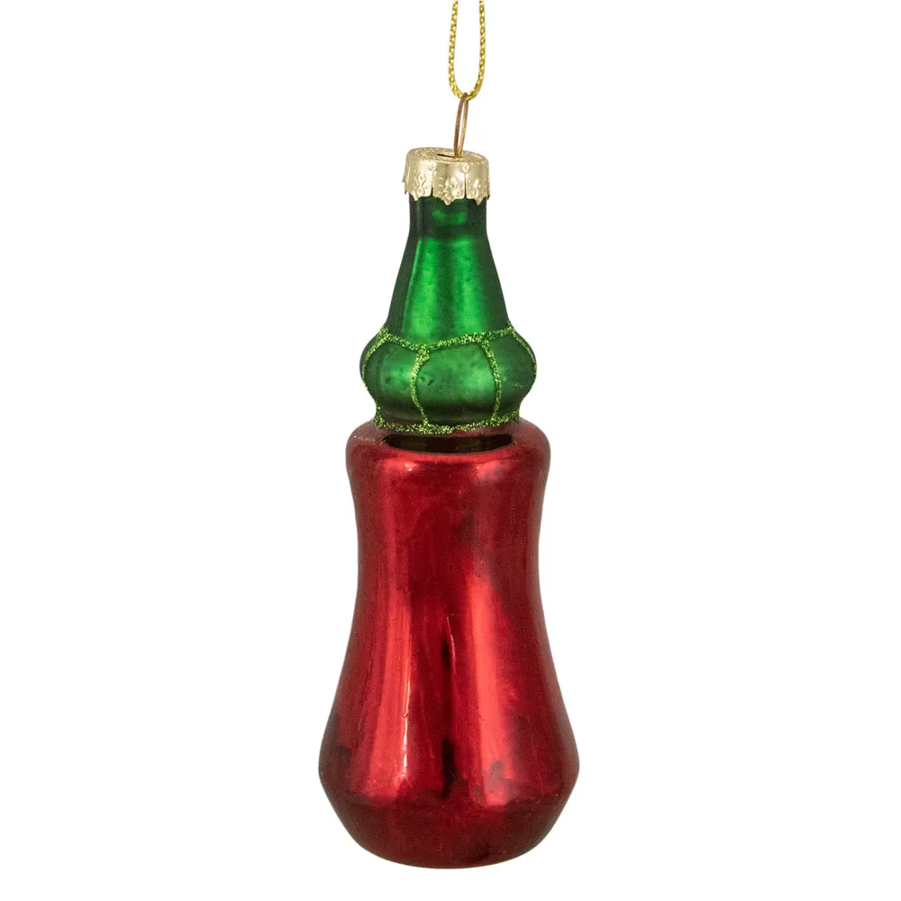 Red And Green Glass Bottle Of Hot Sauce Christmas Ornament