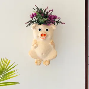 'Rooting Piglet' Wall Planter Pot In Terracotta (17.3 cm, Hand-Painted)