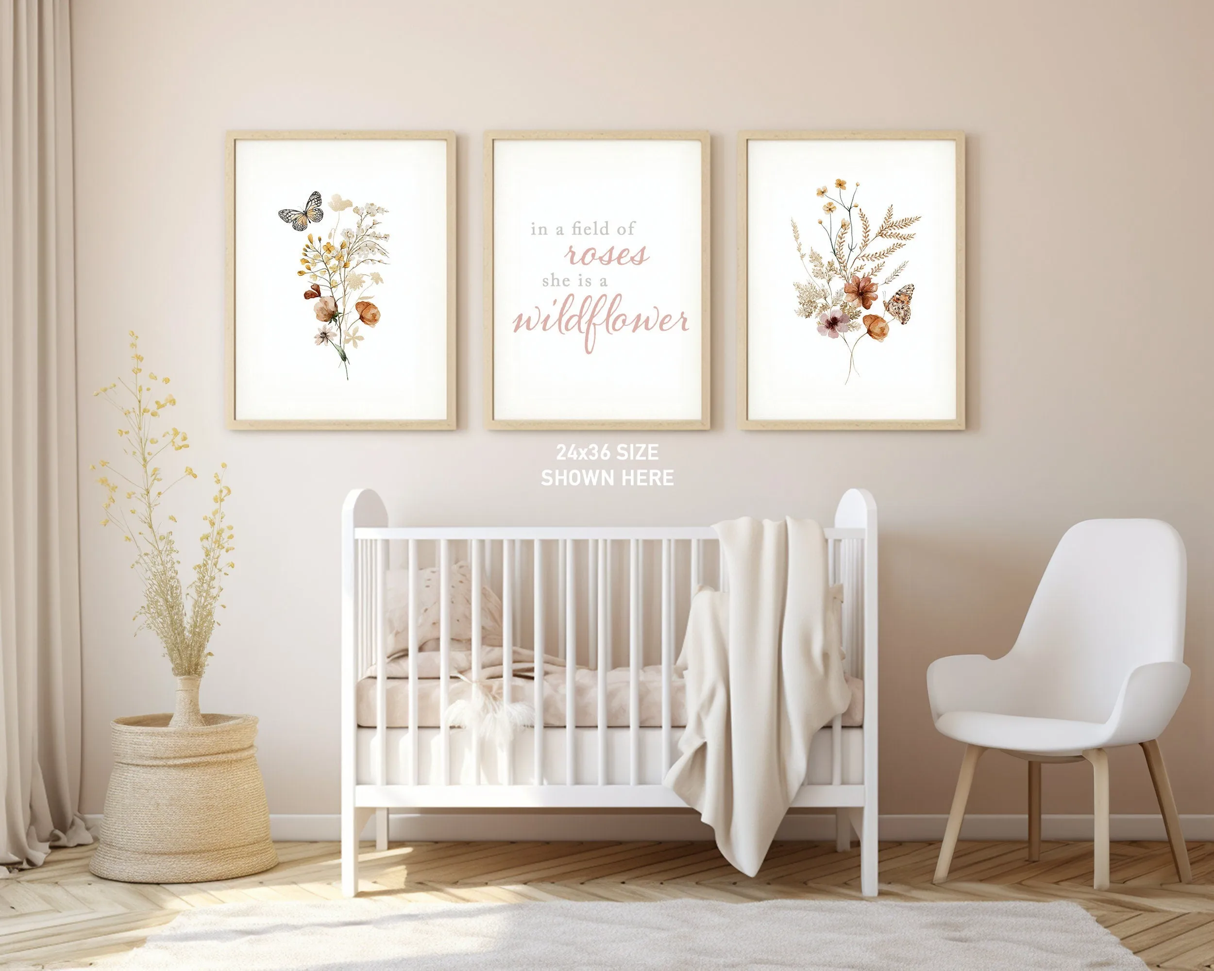 Set of 3 Boho Wildflowers Floral Art Prints, Leaf Art, Botanical Meadows, Bloom Bouquet, Nursery Decor, Play Room, Girl Baby Room Ideas 060