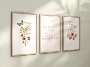 Set of 3 Boho Wildflowers Floral Art Prints, Leaf Art, Botanical Meadows, Bloom Bouquet, Nursery Decor, Play Room, Girl Baby Room Ideas 060