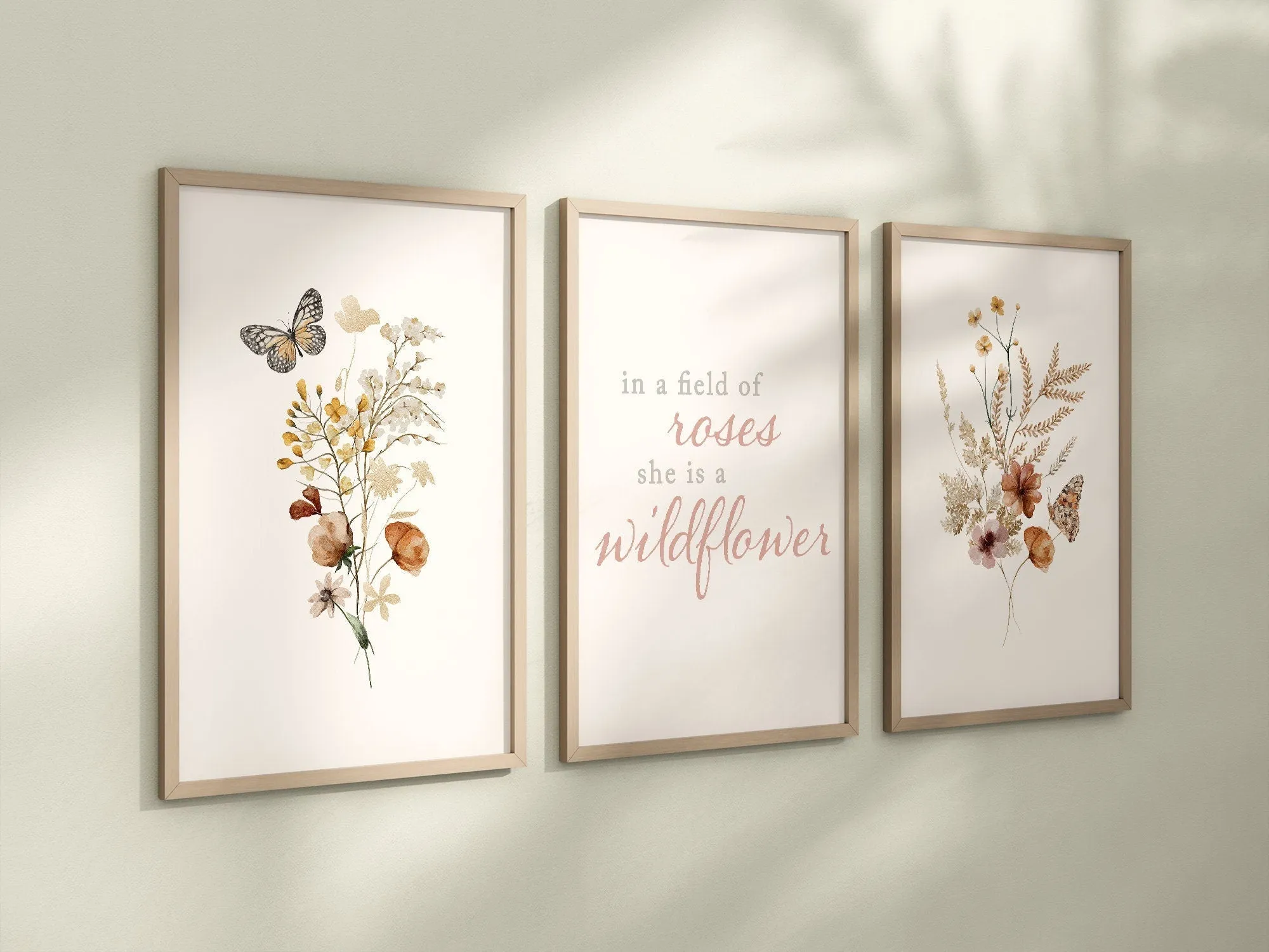 Set of 3 Boho Wildflowers Floral Art Prints, Leaf Art, Botanical Meadows, Bloom Bouquet, Nursery Decor, Play Room, Girl Baby Room Ideas 060