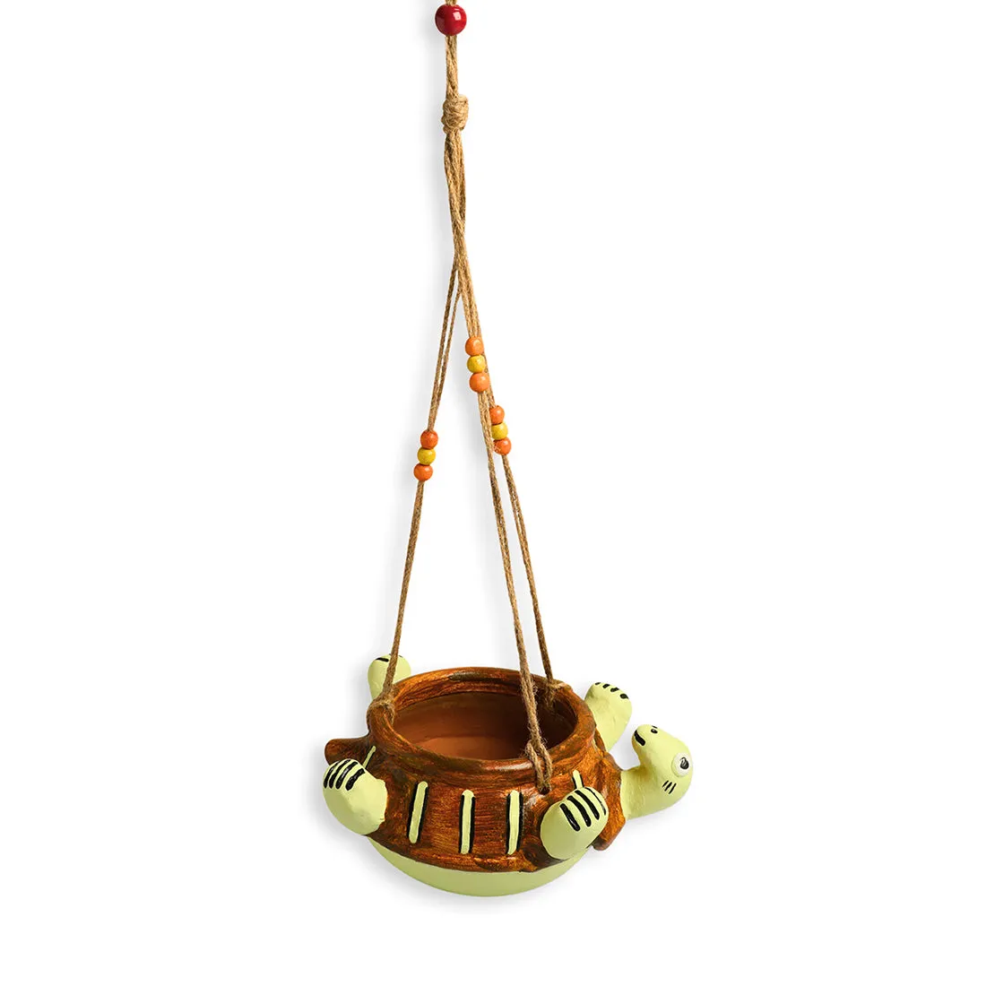 Toppled Turtle' Hanging Planter Pot In Terracotta (9.4 cm, Handmade & Hand-Painted, Brown)