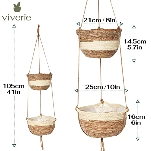 VIVERIE Jute Macrame Plant Hanger Boho Style Hanging Planters for Indoor Plants