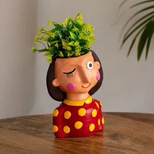 'Winking Lady' Handmade & Hand-Painted Terracotta Table Planter Flower Pot (19.1 cm, Multicolored)